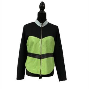 ONE GIRL WHO Multicolor Chevron Leather Patch & Knit Zip Jacket Shacket Sweater